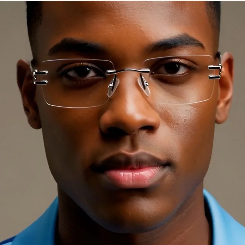 Rimless Rectangle Sunglasses Men Silver‎ Frame Clear Lens Fashion Eyewear Lentes